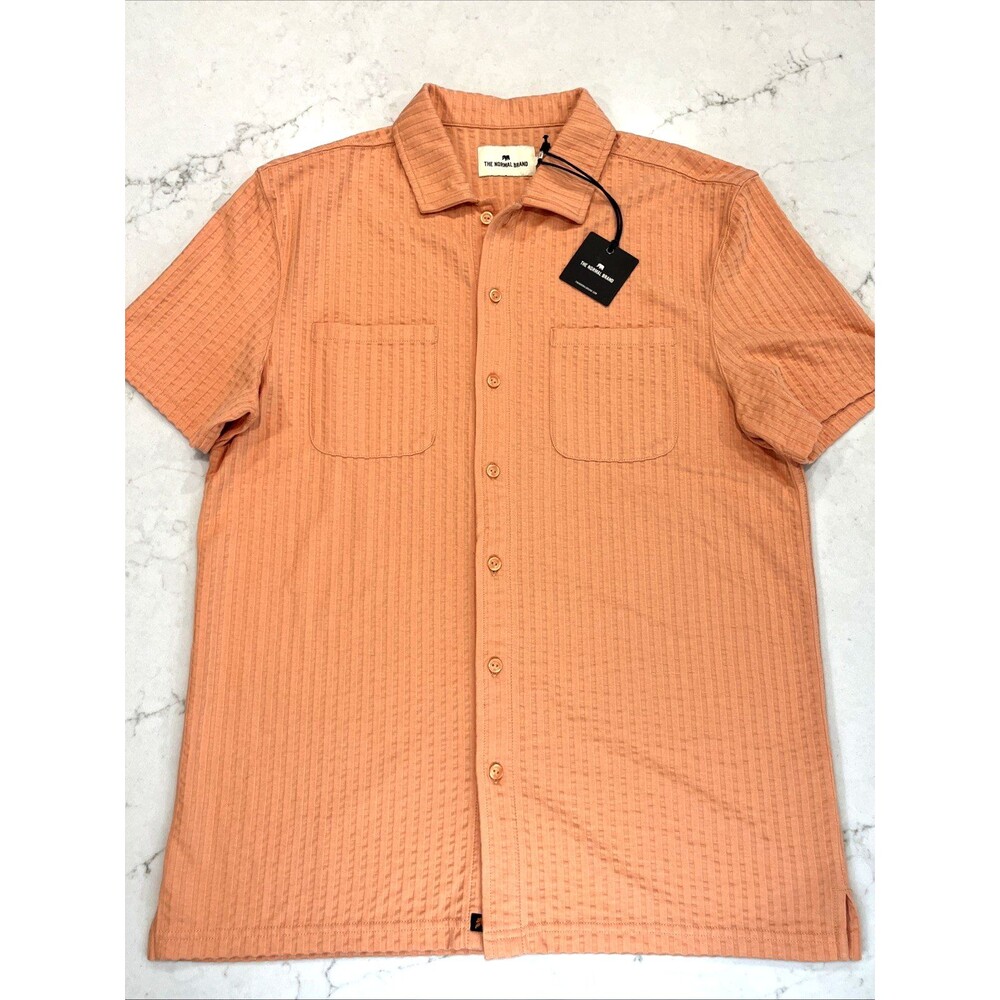 The Normal Brand NEW Short Sleeve‎ Knit Getaway Button Up Shirt Georgia Peach M